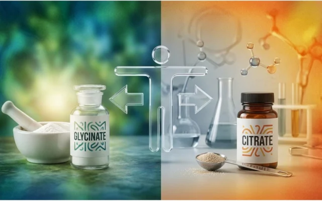 Comparison of magnesium glycinate and citrate in supplement jars